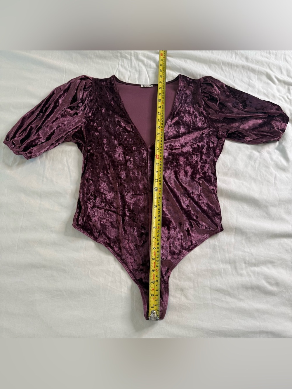 Free People Mauve Velvet Puff Sleeve Bodysuit Boho Glam Festival Party Medium - Picture 7 of 10